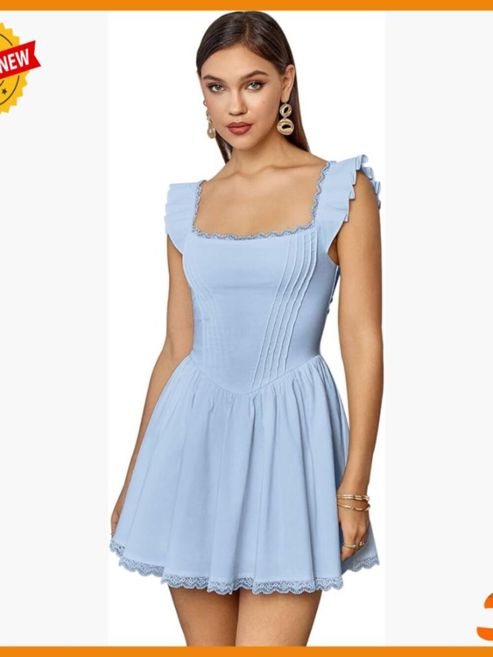 Mini Corset Dress Square Neck Ruffle Sleeve A-Line Party Dress